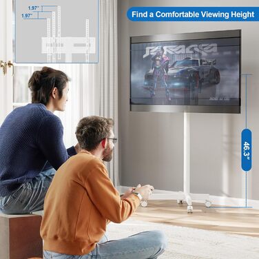 Мобільний телевізійний візок HOLMAXD: регульований стійкий стенд для телевізорів 58-165 см (23-65 дюймів), до 50 кг, з нахиленою підставкою, білий, для саду