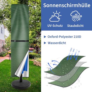 Чохол для парасольки/маркетки: захист від сонця та УФ-променів, діаметр до 400 см, 300x300 см, коричневий/зелений (240x57/57 см)