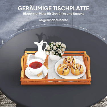 Підлоговий столик / Балконний столик / Садовий столик з металу, круглий, діаметр 70 см, висота 42 см, чорний. Стійкий до погодних умов.