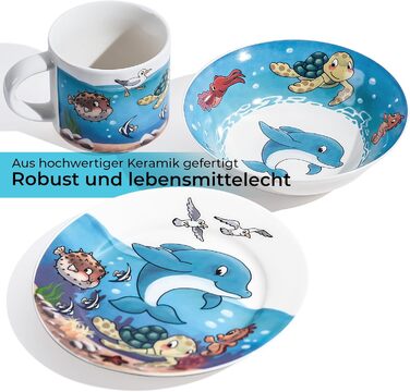 MIAMIO Набір дитячого посуду 3 шт. з порцеляни (Тарілка, Миска, Чашка) - Океан