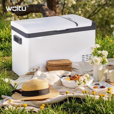 Автомобільний холодильник WOLTU 30л, електричний 12/230V, двозонний, для авто, пляжу, пікніка - білий + адаптер