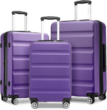 KONO Чемодан-валіза ручної поклажі, 55x35x22 см, 3 шт. (фіолетовий) з TSA-замком та подвійними коліщатками для подорожей та бізнесу