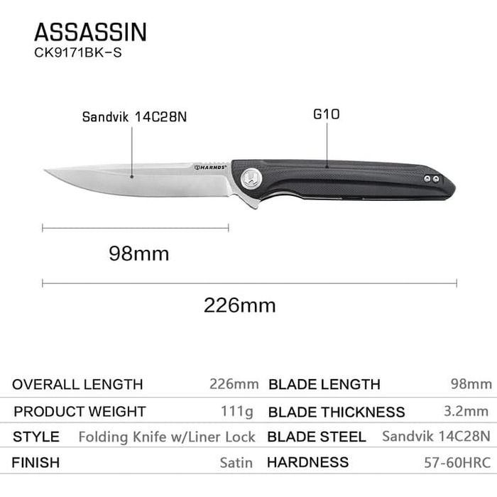Мисливський ніж Harnds Assassin Titanium 22,8 см чорний