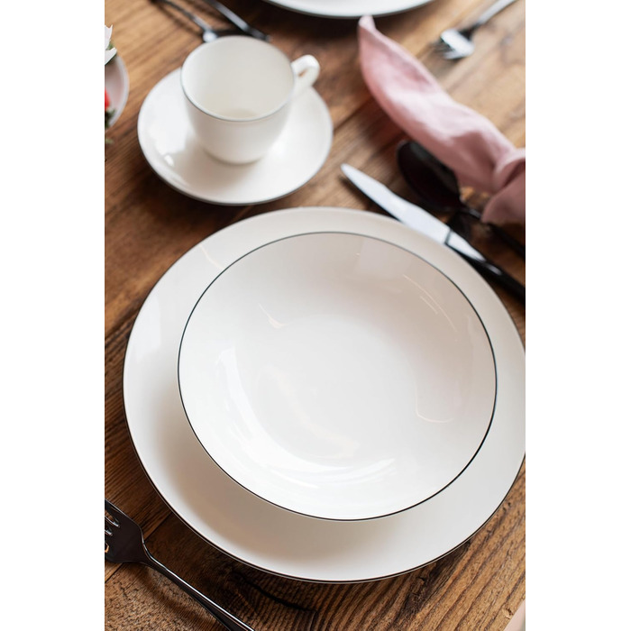 MÄSER Felise: Елегантний кавовий сервіз на 6 осіб, порцеляна, чорний кант