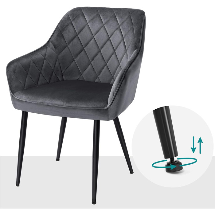 Крісла SONGMICS для їдальні, вітальні, кухні, спальні - комплект з 4 шт., сірого кольору, з оксамитовим покриттям, металевими ніжками, до 110 кг, LDC088G0