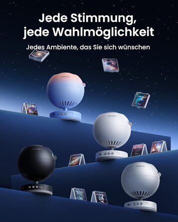 Проєктор зоряного неба POCOCO Sternenhimmel: LED-проектор галактики, планетарій для дітей та дорослих, нічник з ауророю, 2 диски, таймер, рожево-блакитний