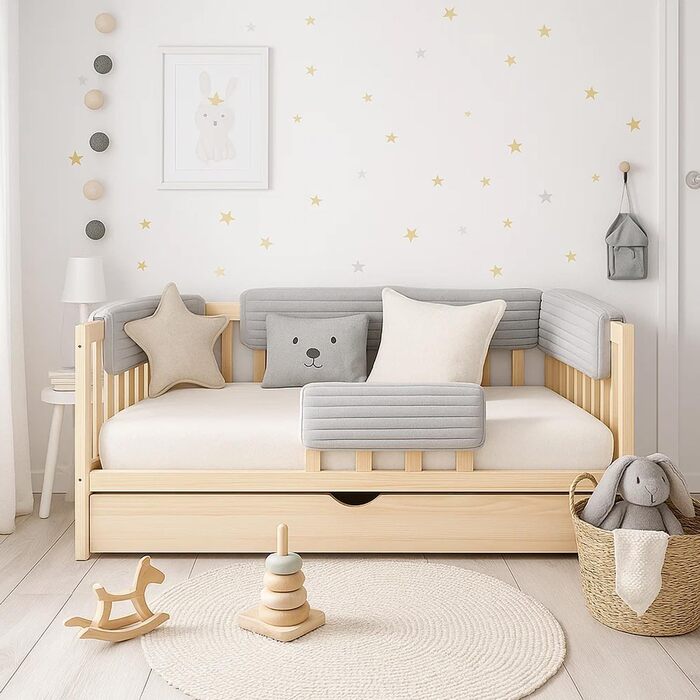 Захист для ліжечка дитячого Bettkantenschutz 90 см, світло-сірий з кордом - бортик-подушка від випадання