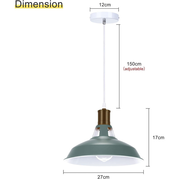 Світильник підвісний Green E27 Retro Vintage для вітальні та спальні, обіднього столу, кухні, металу