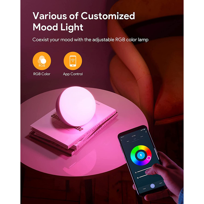 Hifree LED лампа настільна розумна, торшери з сенсорним керуванням, диммування, сумісна з Alexa та Google Assistant, Wi-Fi, нічник, настрій, безпечна для дітей