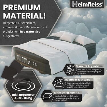 Надувний матрац самонадувний Heimfleiss® Premium 100x200 см | Матрац для гостей та кемпінгу | З насосом (2 особи, Чорний)