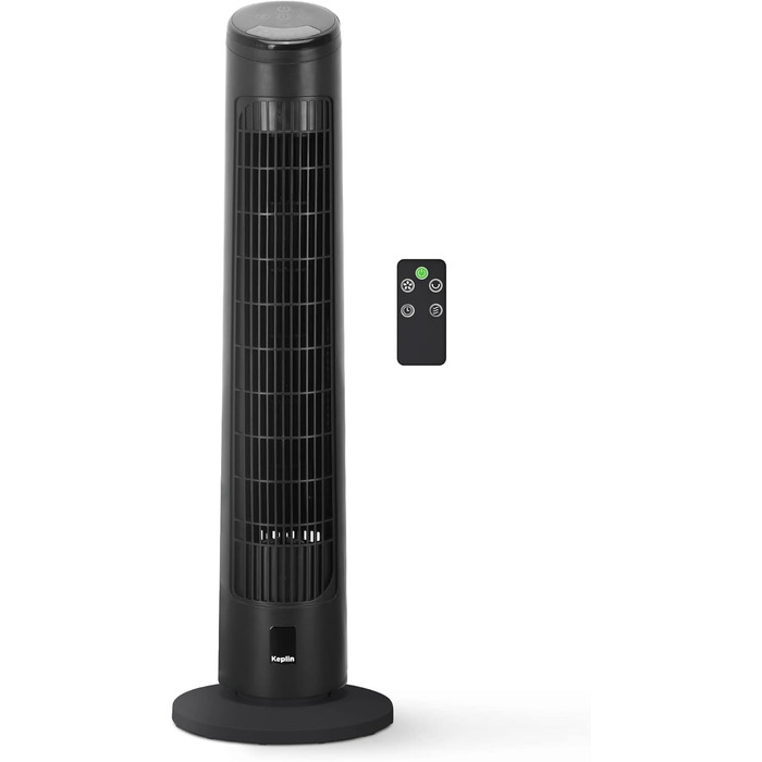 Баштовий вентилятор KEPLIN 73,3 см 90 градусів з дистанційним керуванням компактний розмір, потужний вітер, 3 режими, дисплей температури вдома та в офісі з тихою роботою (чорний)