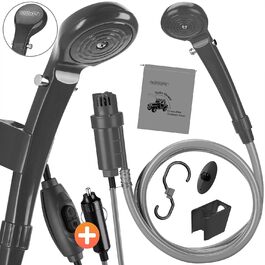 Monzana® Переносна кемпінгова душ з насосом 12V, KFZ-адаптер, сумка для зберігання, 2м шланг, 5м кабель, для авто, собак, саду, антрацит