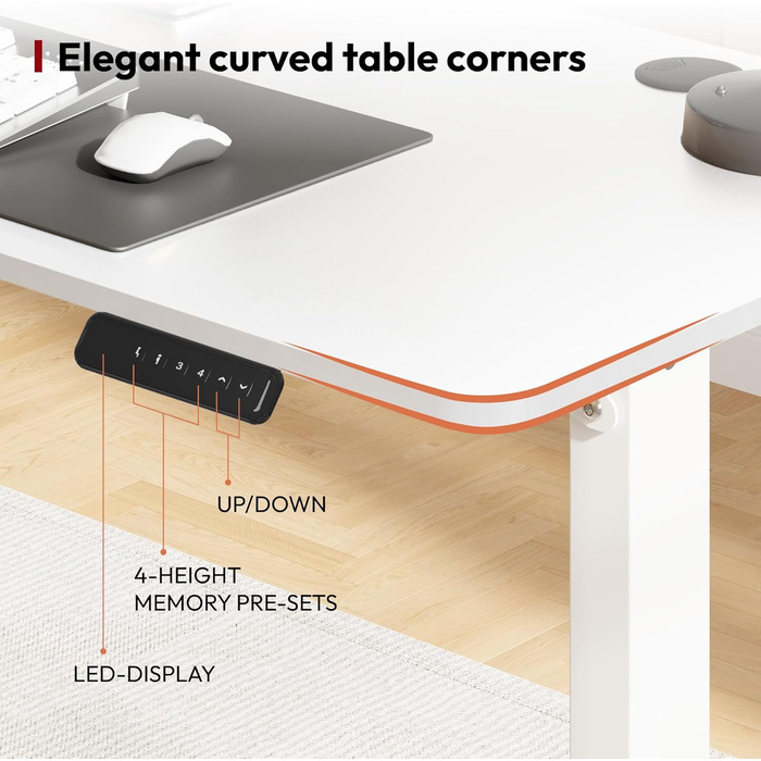 Регульований стіл Sanodesk 110x60 см з суцільною стільницею – компактний стоячий стіл для маленьких приміщень, ергономічний та стильний, білий