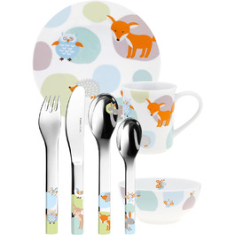 Puresigns WOODY Преміум дитячий набір столових приборів: ергономічний набір з нержавіючої сталі з мотивом лісових тварин для хлопчиків та дівчаток (7-ти елементів)