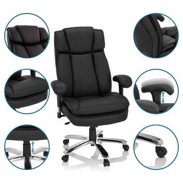 Крісло для важких навантажень / Офісне крісло BUILDER XXL з штучної шкіри чорного кольору hjh OFFICE