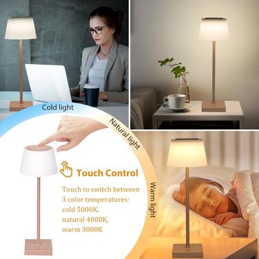 Aigostar LED акумуляторна настільна лампа бездротова, торшер з сенсорним керуванням, 3 режими кольору, IP54 вологозахист, для дому та саду (Світло-коричневий)