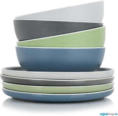 Набір посуду BRUNNER Melamin Camping | 12 предметів - тарілки та миски для 2-4 особи | DOLOMIT Midday - стікючий, стійкий до подряпин