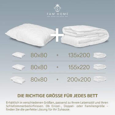 Комплект постільної білизни Fam' Home 200x200 см та 2 подушки 80x80 см – комплект для 2 осіб, антиалергенний, мікрофібра, Oeko-Tex® сертифікат, машинне прання