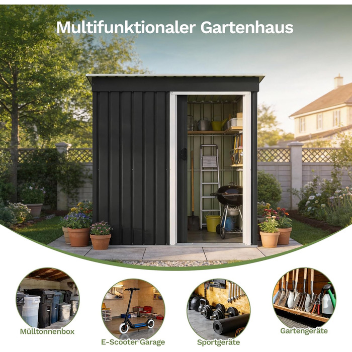 Сарай металевий Devoko 96x98x160 см для саду, тераси, з похилим дахом, антрацит. Комплект: рукавички, замок.
