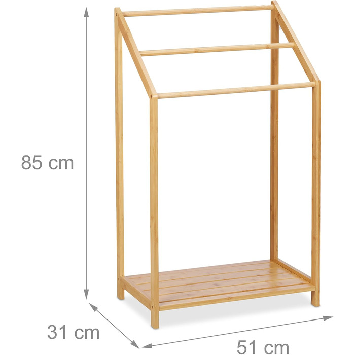 Рушникосушка Relaxdays Бамбук, 3 стовпи та полиця, 85x531 см, окремо стояча, натуральна, світло-коричнева