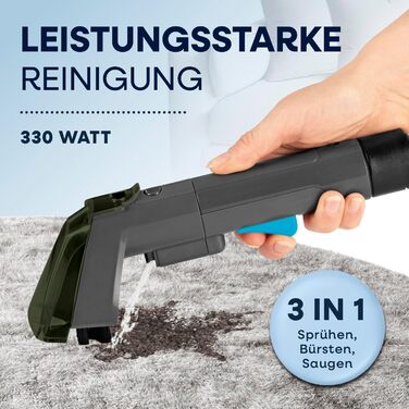 CLEANmaxx Професійний пароочисник та чисник для килимів та м'яких меблів | Пароочисник для плям | EASYmaxx засіб для чищення килимів | Для диванів, авто, килимів, м'яких меблів | Чорний, компактний, 330W