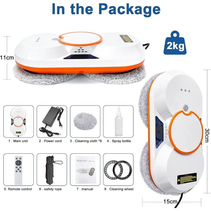 Робот для миття вікон з автоматичним струменем води, 5600 Па, автоматичний очисник вікон, інтелектуальна навігація, дистанційне керування, для гладких поверхонь, з 10 шматками мікрофібри (D 5600 Pa)