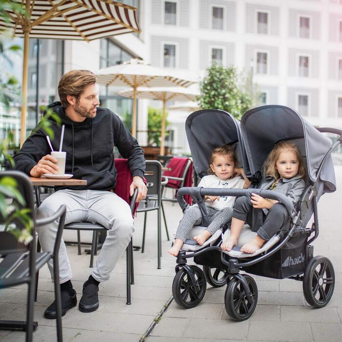 Візок для близнюків Hauck Roadster Duo SLX Grey/Silver: прогулянка від народження до 15 кг, функція лежання, великий кошик, компактний у складеному стані