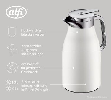 Термос Alfi SKYLINE 1,5л з нержавіючої сталі, білий матовий, з термоізоляцією та скляною вставкою