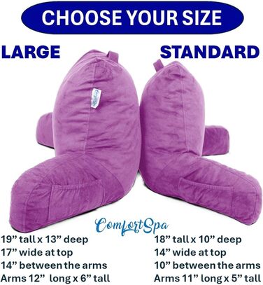 КомфортСпа Лесе-подушка для ліжка, розмір для дорослих, подушка для спини з підлокітниками, кишенями та знімним чохлом; підходить для відпочинку в ліжку або для полегшення болю в спині