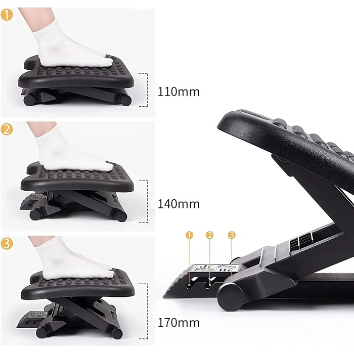 Підставка для ніг Retoo: ергономічна, з регулюванням висоти та масажем для офісу та дому