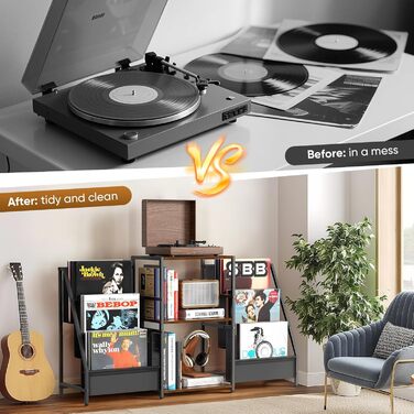 Стіл для програвача вінілу з полицею для зберігання платівок (до 300 альбомів)