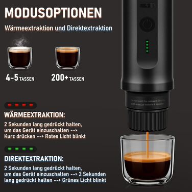 Портативна кавомашина ICARE з акумулятором, 2-в-1 для капсул NS та меленої кави, самонагріваюча, USB-C, індикатор заряду, для кемпінгу, подорожей та в дорогу (Чорний)
