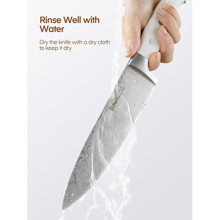 Набір ножів D.Perlla 7 предметів з точилкою, професійний кухонний набір з нержавіючої сталі з пластиковою ручкою та дерев'яним блоком, білий