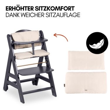 Високий стільчик для годування Hauck Beta+ Newborn Set - комплект для новонароджених, від народження з 2-в-1 люлькою-гойдалкою, подушкою для сидіння та підносом для їжі - Темно-сірий