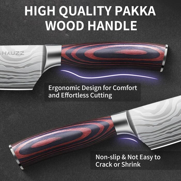 Професійний кухонний ніж, 20 см: високоякісний сталевий ніж для шеф-кухаря з ергономічною ручкою