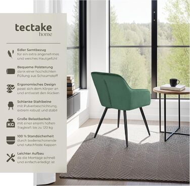 Тектайк® сучасне крісло для їдальні з підлокітниками, сидіння з велюру, крісло з підлокітниками, крісло для вітальні, оббитий офісний стіл, стілець для туалетного столика - коричневий/чорний (набір 6 шт., темно-зелений чорний)