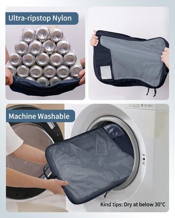 Набір компресійних органайзерів для валізи та рюкзака ECOHUB, 4 шт, з мітками та сіткою, темно-синій