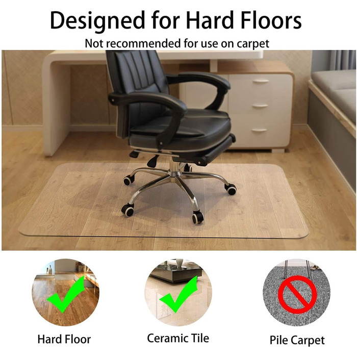 Захисна килимок NATRKE для офісного крісла, 122x92 см, для паркету та ламінату, PVC, прозора підкладка під стілець