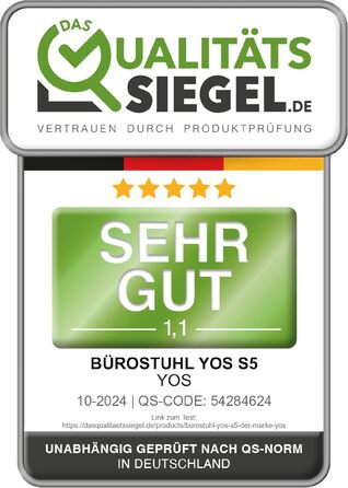 Офісний стілець YOS S5 з підтримкою спини та голови, чорний. Ergonomічний стілець до 150 кг, Made in Germany