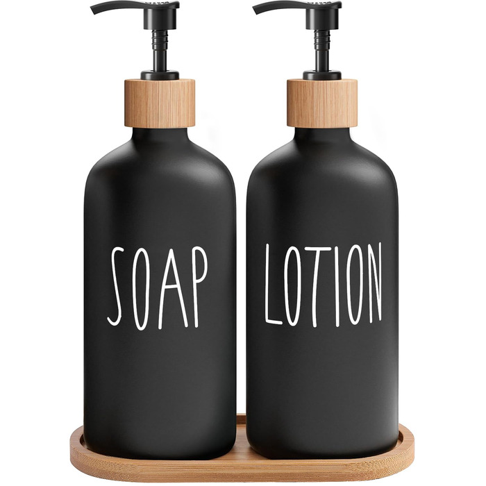 Набір для ванної кімнати MOMEEMO: мильниця, дозатор мила, бамбукова помпа, піднос (чорний)