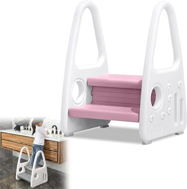 Дерев'яний дитячий триступеневий табурет-сходинка JNGLGO, 2 шт. (світло-зелений, рожевий)