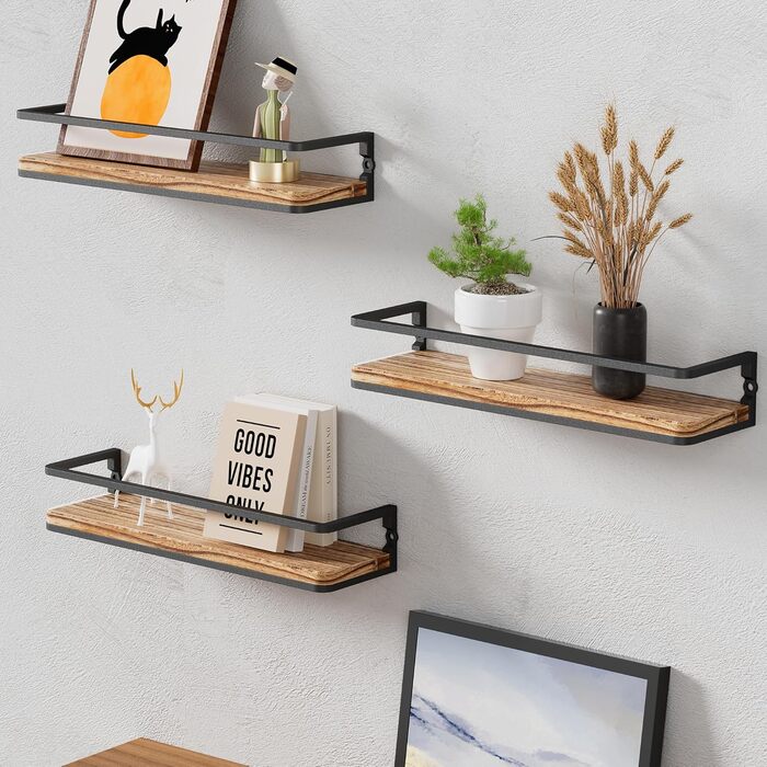 Полиця настінна дерев'яно-металева Wandregal 2 шт 42 см коричнево-чорна для ванної, спальні, вітальні, кухні, офісу