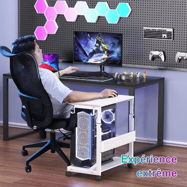 Регульована підставка для комп'ютерного блоку з 2 полицями та місцем для зберігання - для корпусів ATX, принтерів, з фіксуючими колесами (білий, 64 x 64 x 59-84,5 см)