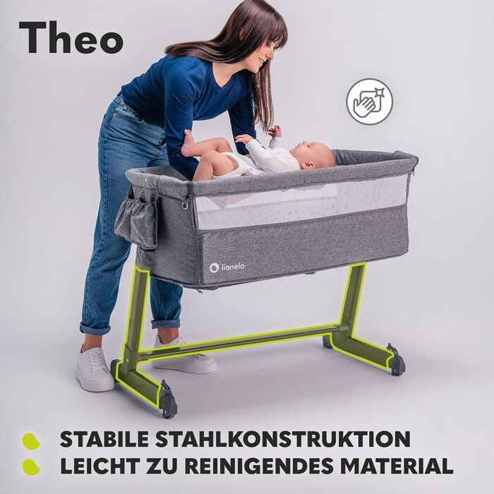 Дитяче та туристичне ліжко Lionelo Theo 2in1, регульоване по висоті, з матрацом і москітною сіткою (сірий)