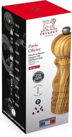 Млинок для перцю Peugeot Paris 18 см, ручний, класичне регулювання помелу, лакований чорний, дерев'яний
