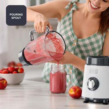 Блендер Black+Decker BXJB1201E 2200W з великим скляним глечиком 2.2L, 8 швидкостей, 6 лез з нержавіючої сталі, функція імпульсу, для смузі та подрібнення льоду, LED-дисплей, система безпеки