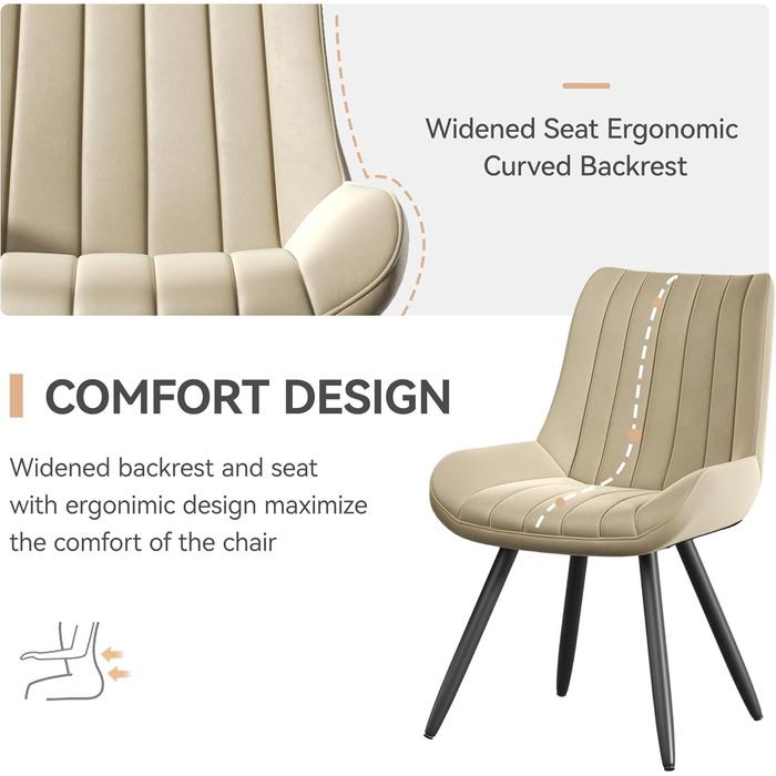 Набір обідніх стільців (4 шт) Бежевий • М'які стільці з подушкою 10 см • Сучасний дизайн • Металеві ніжки • FU01043BL-2