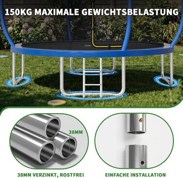 Батут JUMMICO вуличний Ø290 см з сіткою безпеки та захисним покриттям, дитячий садовий батут синій