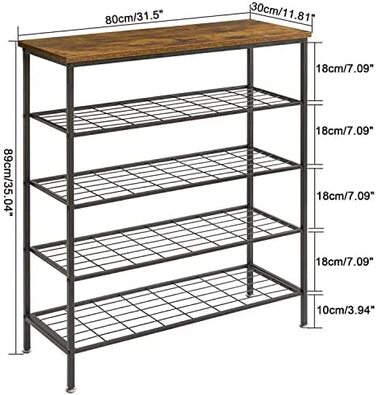 Підставка для взуття YMYNY, підставка для взуття, органайзер для взуття з 3 решітчастими полицями, для вітальні, передпокою, передпокою, спальні, HD-HTXJ004H (5-ступінчастий, вінтажно-коричневий)