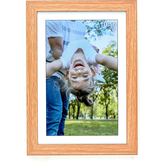 Цифровий фоторамка TFA Dostmann 10 дюймів з Wi-Fi, FRAMEO App, сенсорний екран, підтримка USB/Micro SD, дерев'яний корпус (MDF), коричневий